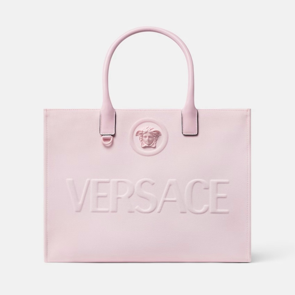 Versace Light Pink La Medusa Logo Canvas Tote Bag NWT